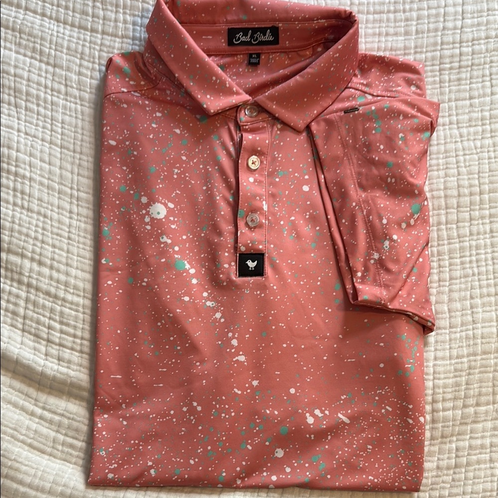 Bad Birdie Pink and White Artistic Polo Shirt